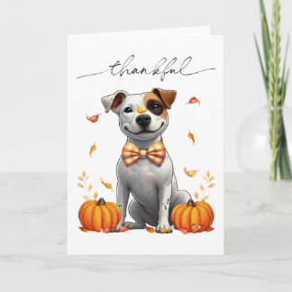 Cute Pit Bull Thankful Fall Pumpkins Card