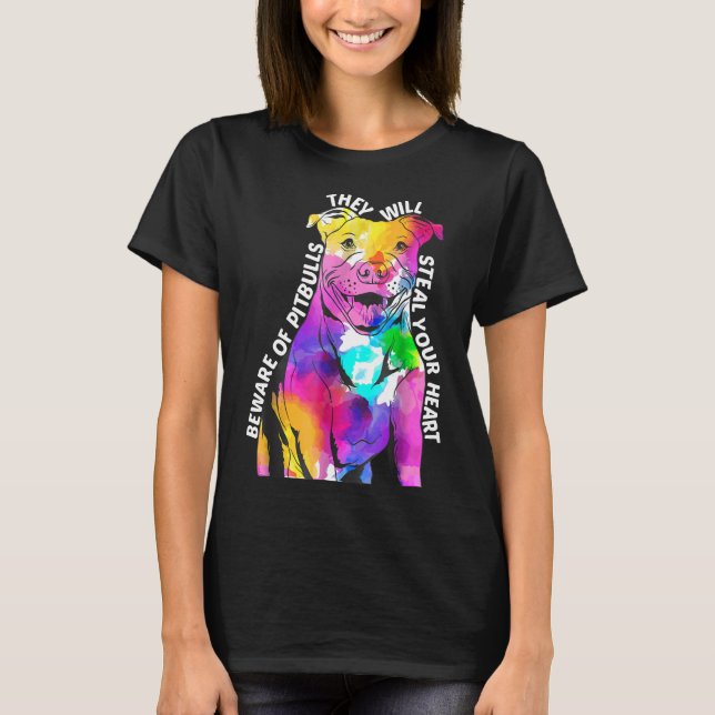 Cute Pit Bull Watercolor Dog Gift Tee (Front)
