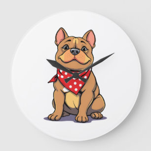 Cute Pitbull Bulldog with Bandana Funny Dog Lover Large Clock