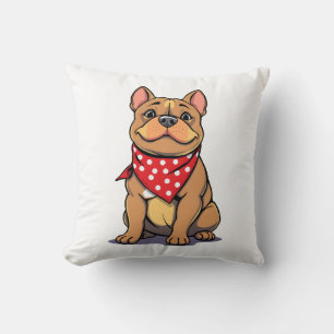 Cute Pitbull Bulldog with Bandana Funny Dog Lover Throw Pillow