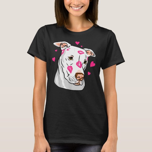 Cute Pitbull Dog Love And Hearts Funny Pit Bull T-Shirt (Front)
