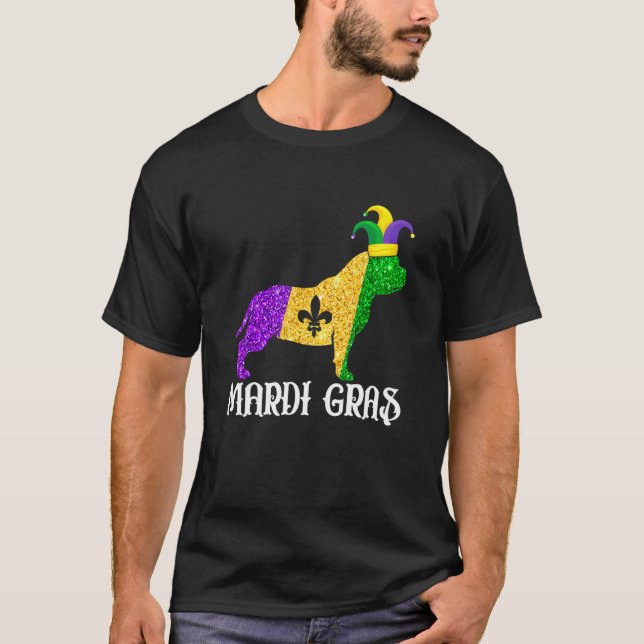 Cute Pitbull Dog Lover Mardi Gras Party Jester Mas T-Shirt (Front)