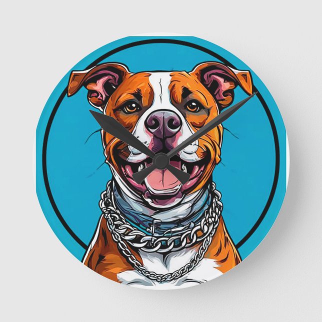 Cute Pitbull dog Round Clock (Front)