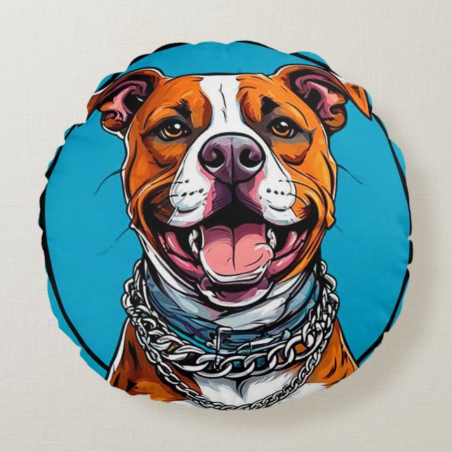 Cute Pitbull dog Round Pillow (Front)