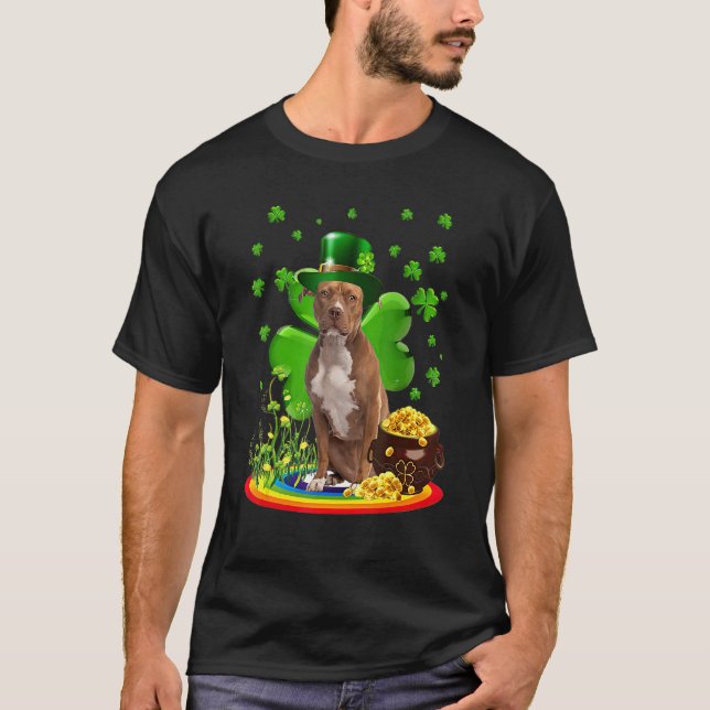 Cute Pitbull Dog Shamrock St Patricks Day Dog Iris T-Shirt (Front)