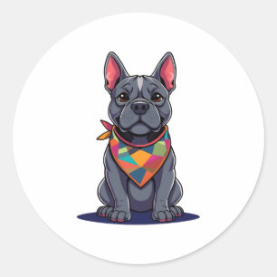 Cute Pitbull Frenchie Dog with Bandana Art Classic Round Sticker