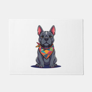 Cute Pitbull Frenchie Dog with Bandana Art Doormat