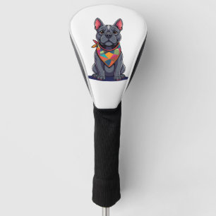 Cute Pitbull Frenchie Dog with Bandana Art Golf Head Cover