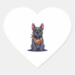 Cute Pitbull Frenchie Dog with Bandana Art Heart Sticker