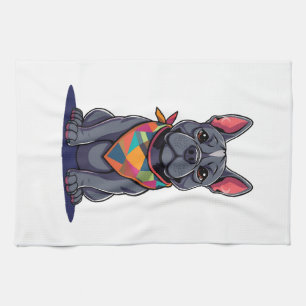 Cute Pitbull Frenchie Dog with Bandana Art Kitchen Towel