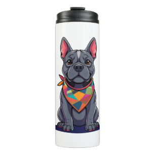 Cute Pitbull Frenchie Dog with Bandana Art Thermal Tumbler