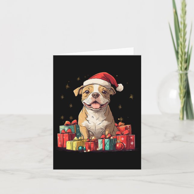 Cute Pitbull Santa Hat Funny Christmas Pittie Xmas Card (Front)