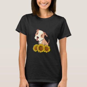 Cute Pitbull Terrier Dog Sunflower Graphic for Wom T-Shirt