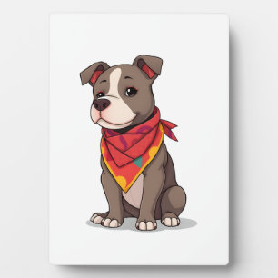 Cute Pitbull with Bandana Adorable Dog Lover Gif Plaque