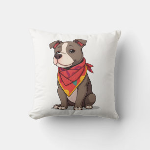 Cute Pitbull with Bandana Adorable Dog Lover Gif Throw Pillow