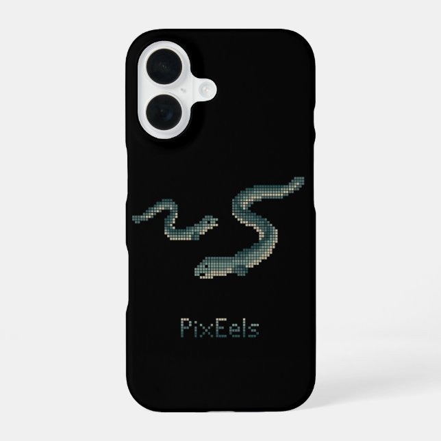 Cute "PixEels" Pixelated Eels Graphic iPhone 16 Case (Back)