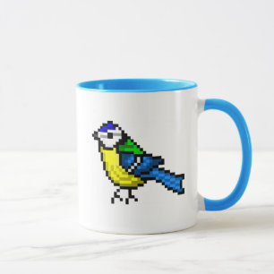 Cute pixel art blue tit mug