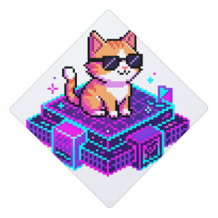 Cute Pixel Art Cool Cat with Sunglasses Graduation Cap Topper