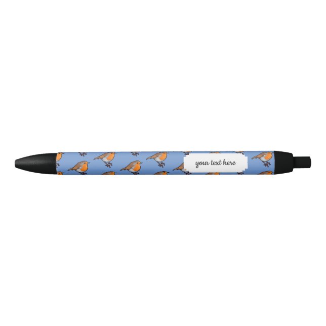 Cute Pixel Art European Robin Red Breast Pattern Black Ink Pen (Front)
