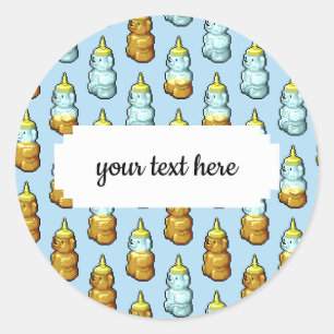Cute Pixel Art Honey Bear Bottles Pattern Classic Round Sticker