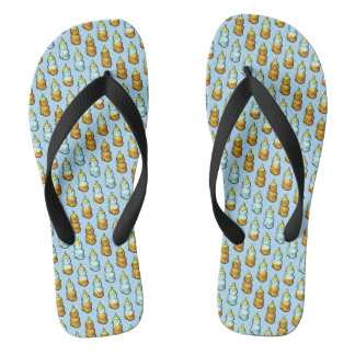 Cute Pixel Art Honey Bear Bottles Pattern Flip Flops