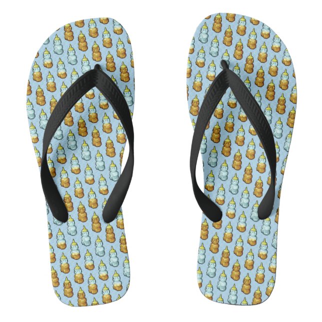 Cute Pixel Art Honey Bear Bottles Pattern Flip Flops (Footbed)