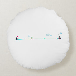 Cute Pixel Art Pirate Ship Chase Merchant Ship Round Pillow