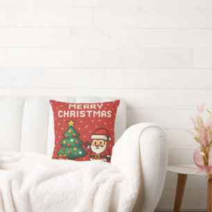 Cute pixel art Santa Claus Throw Pillow