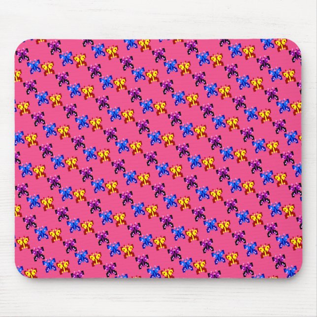 Cute Pixel Butterfly Pattern Hot Pink Background Mouse Pad (Front)
