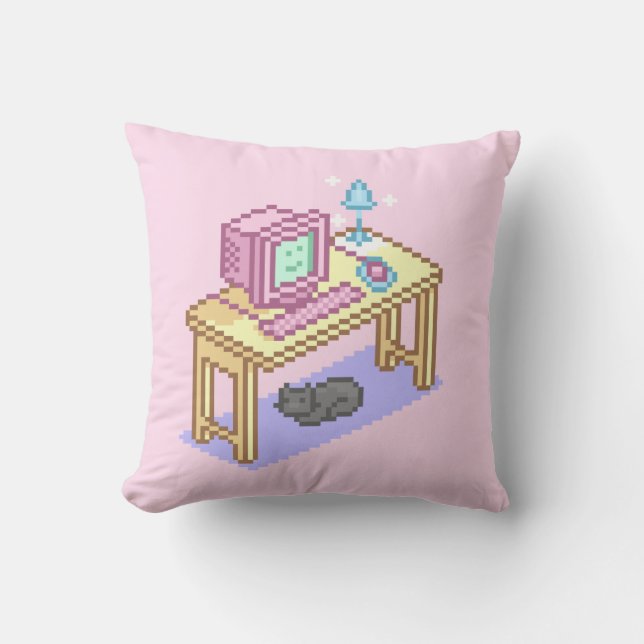Cute Pixel Computer Throw Pillow (Front)