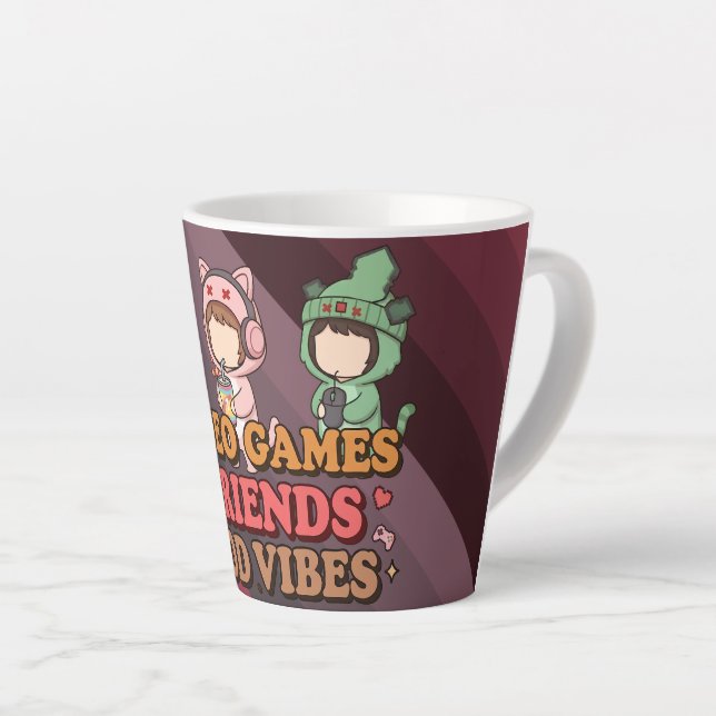 Cute Pixel Gamer Friends Art Piece Latte Mug (Right Angle)