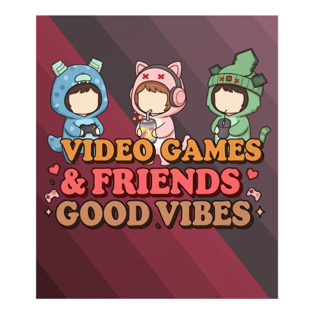Cute Pixel Gamer Friends Art Piece Photo Print (Front)