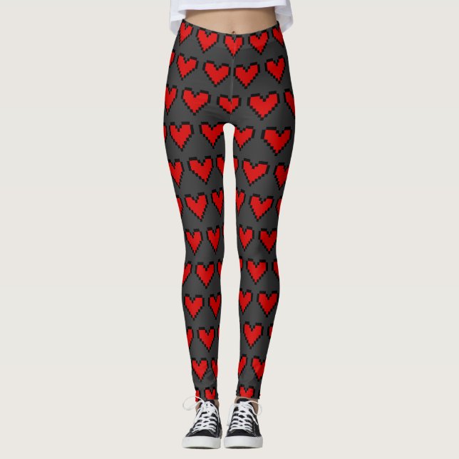 Cute pixel heart pattern yoga and workout leggings (Front)