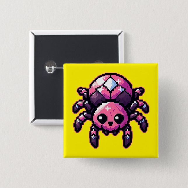Cute Pixel Spider 2 Inch Square Button (Front & Back)
