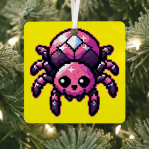 Cute Pixel Spider Metal Ornament