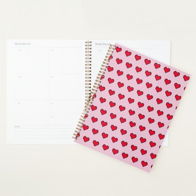 Cute pixelated heart shape planner (Display)