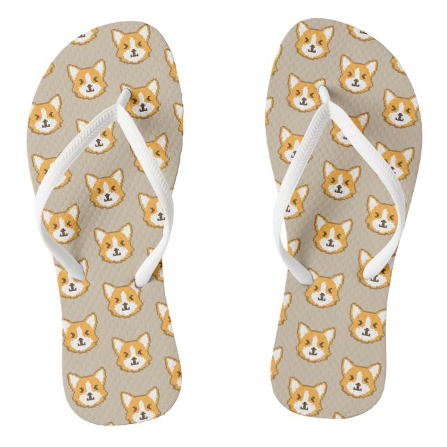Cute pixeled dog face flip flops (Footbed)