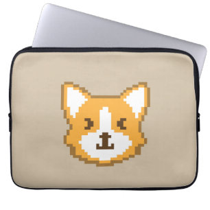 Cute pixeled dog face throw pillow laptop sleeve