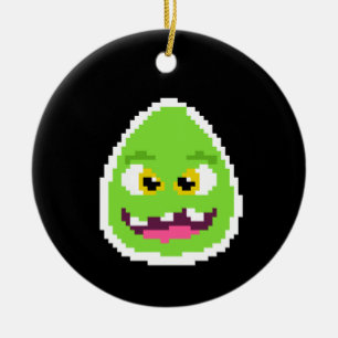 Cute pixeled egg monster ceramic ornament