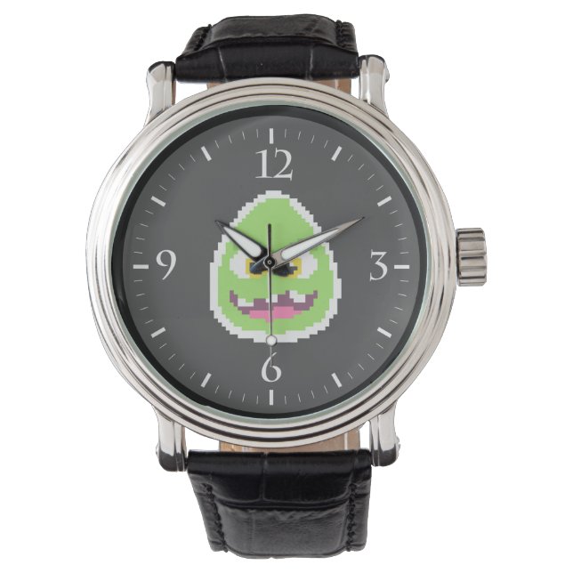 Cute  pixeled egg monster coffee mug watch (Front)
