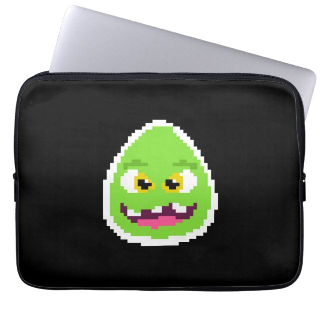 Cute pixeled egg monster laptop sleeve (Front)