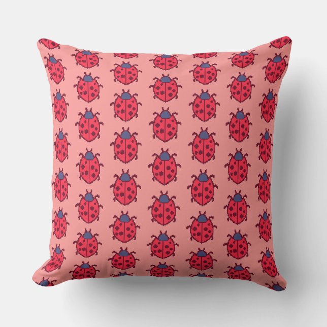 Cute pixeled ladybug insect  throw pillow (Front)