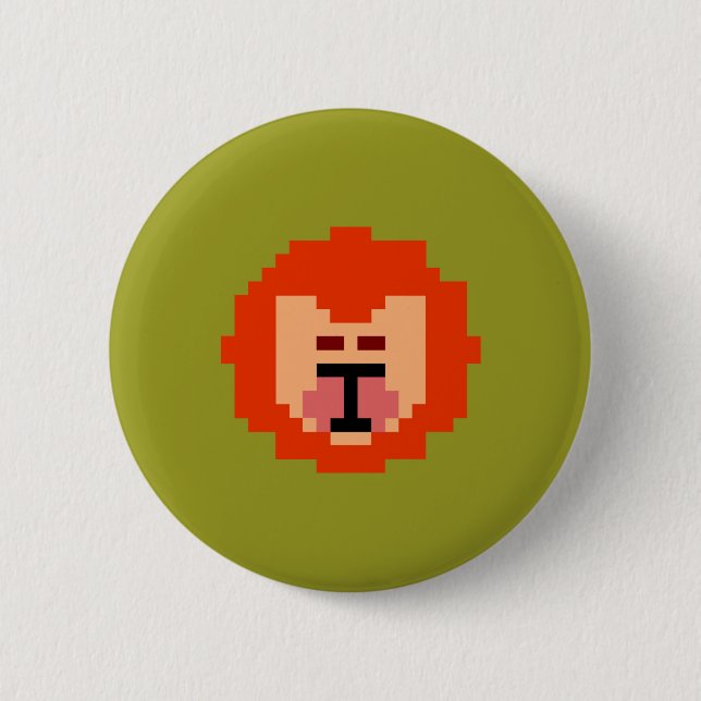 Cute pixeled lion face  2 inch round button (Front)