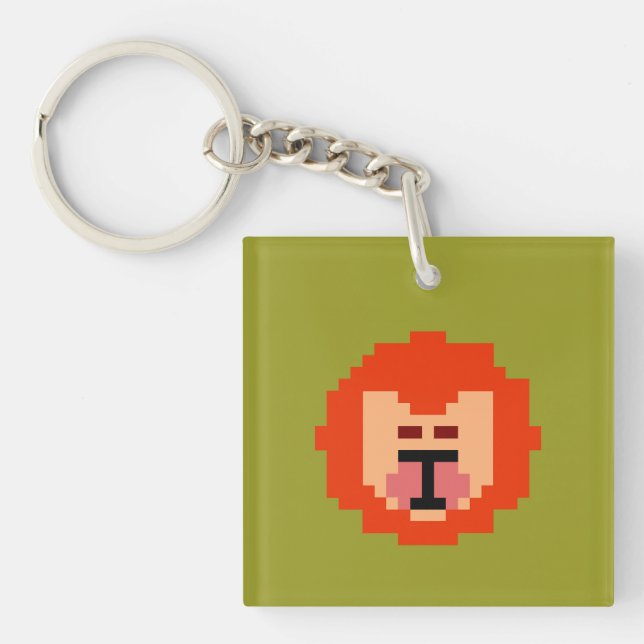 Cute pixeled lion face  keychain (Front)
