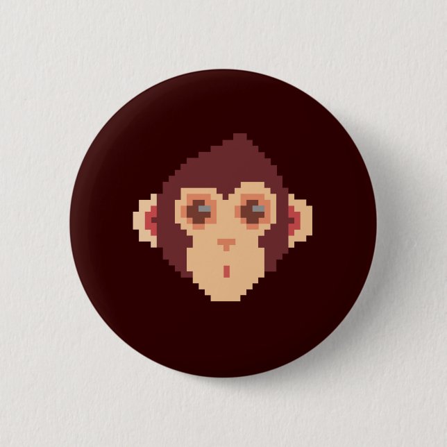Cute pixeled monkey face 2 inch round button (Front)