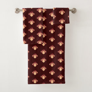 Cute pixeled monkey face bath towel set