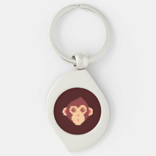Cute pixeled monkey face keychain