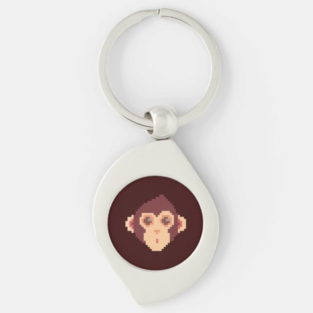 Cute pixeled monkey face keychain (Front)