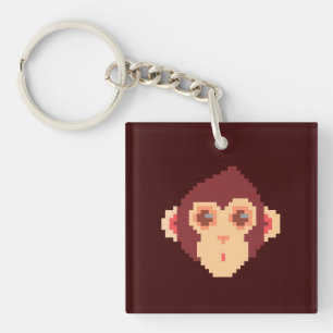 Cute pixeled monkey face keychain