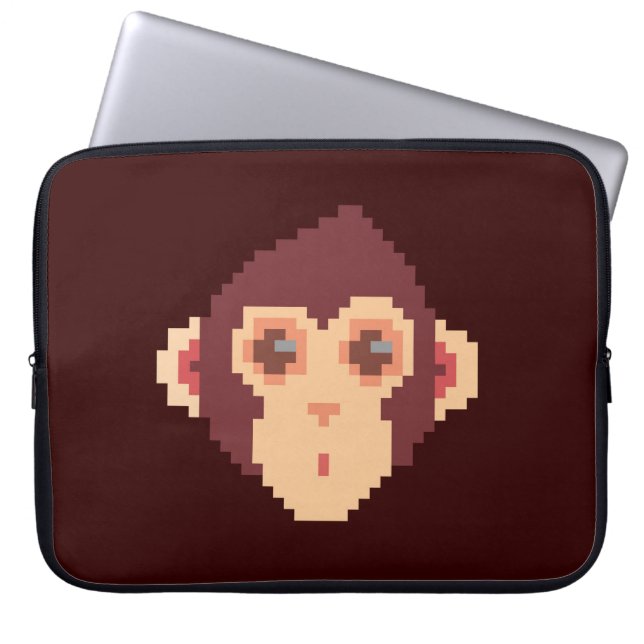 Cute pixeled monkey face laptop sleeve (Front)